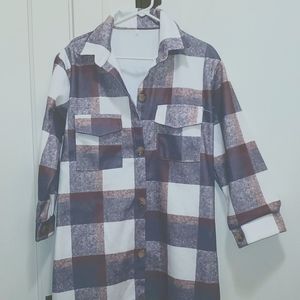 Plaid Button Front Shirt Jacket